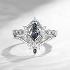 Crescent Moon | Kite Cut Unique Grey Moissanite Engagement Ring Set 2pcs - Luna