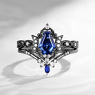 Crescent Moon | Unique Coffin Cut Lab Sapphire Engagement Ring Set 2pcs - Luna