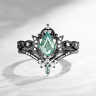 Crescent Moon | Kite Cut Unique Moss Agate Engagement Ring Set 2pcs - Luna
