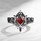 Crescent Moon | Kite Cut Unique Garnet Engagement Ring Set 2pcs - Luna