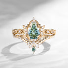 Crescent Moon | Fantasy Cut Coffin Shaped Natural Multi-Colored Sapphire Engagement Ring Set 2pcs - Luna