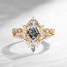 Crescent Moon | Unique Kite Cut Herkimer Diamond Engagement Ring Set 2pcs - Luna
