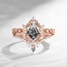 Crescent Moon | Unique Kite Cut Herkimer Diamond Engagement Ring Set 2pcs - Luna
