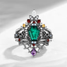 Crescent Moon | Unique Gothic Bat Coffin Lab Emerald Black Gold Celtic Knot Ring Set 3pcs