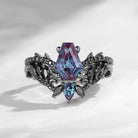 Gothic Style Coffin Lab Alexandrite Vine And Thorns Engagement Ring 2pcs