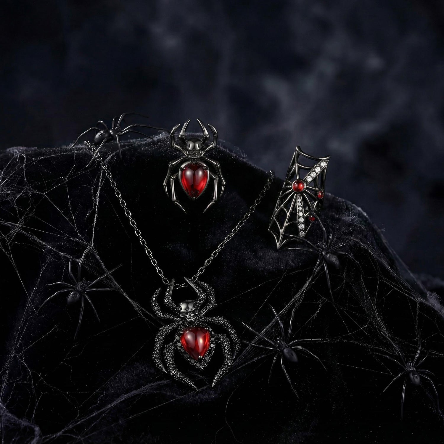 Unique Gothic Deluxe Spider & Skull Pear Garnet Jewelry Box - Deluxe Spider Jewelry Box