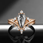 Coffin Cut Salt & Pepper Diamond Art-Deco Cluster Engagement Ring Set 2pcs - Loren