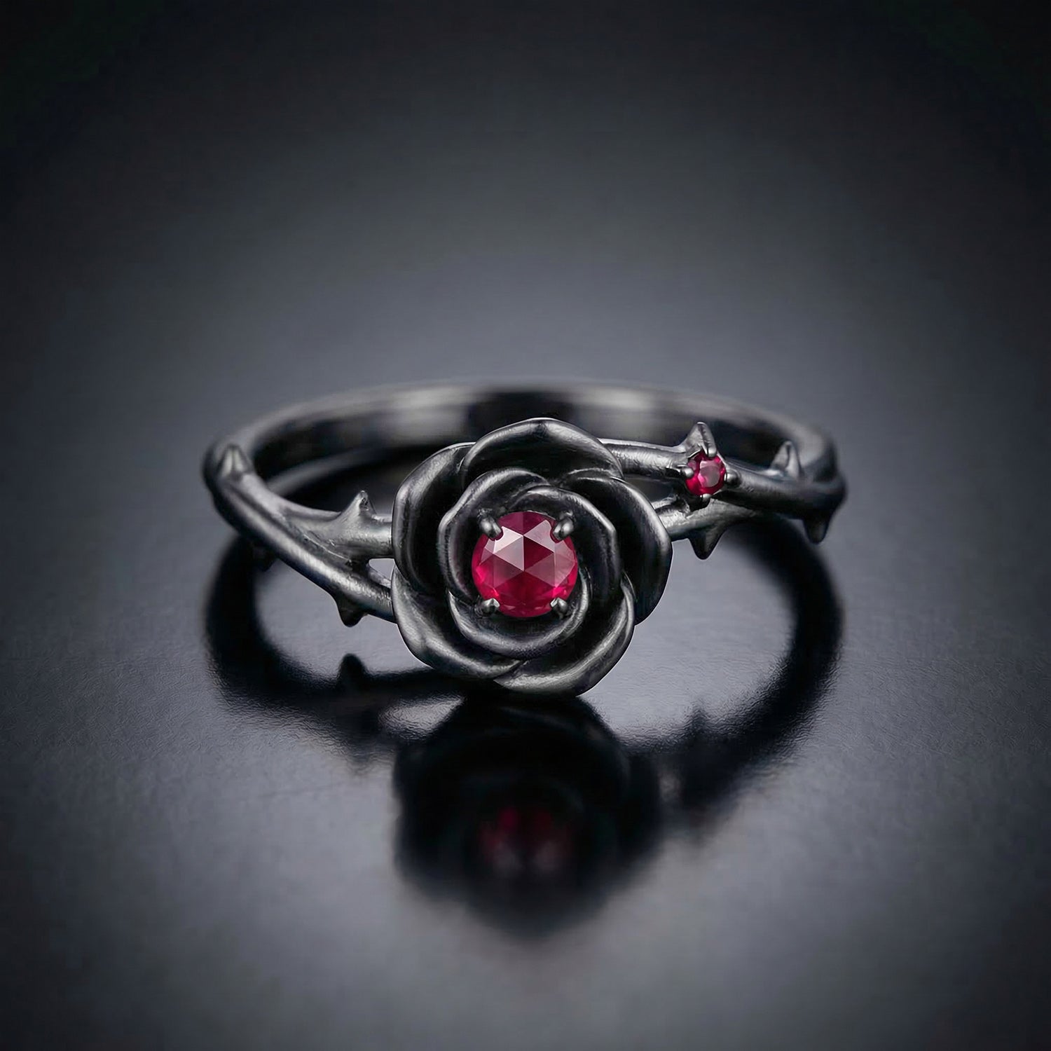Minimalist Nature Inspired Round Lab Ruby 'Thorns & Roses' Twisted Engagement Ring