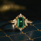 Crescent Moon | Vintage Style Lab Emerald Engagement Ring