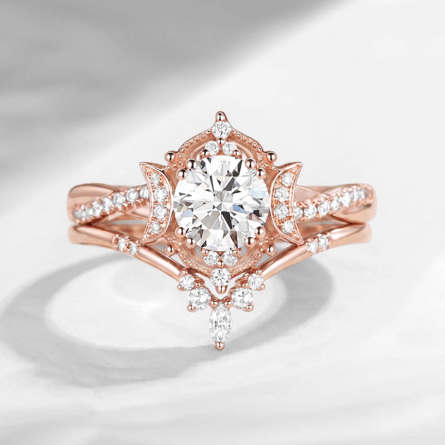 Crescent Moon | 1ct Round Moissanite Infinity Ring Set 2pcs
