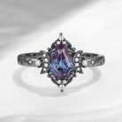 'Till Death Do Us Part' – Star Engraved Coffin Lab Alexandrite Crescent Moon Engagement Ring with Textured Band