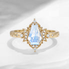 'Till Death Do Us Part' – Star Engraved Coffin Natural Moonstone Crescent Moon Engagement Ring with Textured Band