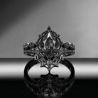 Spider Ring – Gothic Pear Cut Black Rutilated Quartz Engagement Ring Set with Spider Web Inspired Milgrain Band