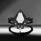 'Bat's Whisper' - Gothic IGI Certified Coffin Lab Diamond Alternative Bridal Engagement Ring Set with Bat Wings in Black Gold