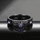 Thorns & Roses - Nature Inspired Coffin Lab Alexandrite Wedding Band with Leaf Vine-inspired Engraving