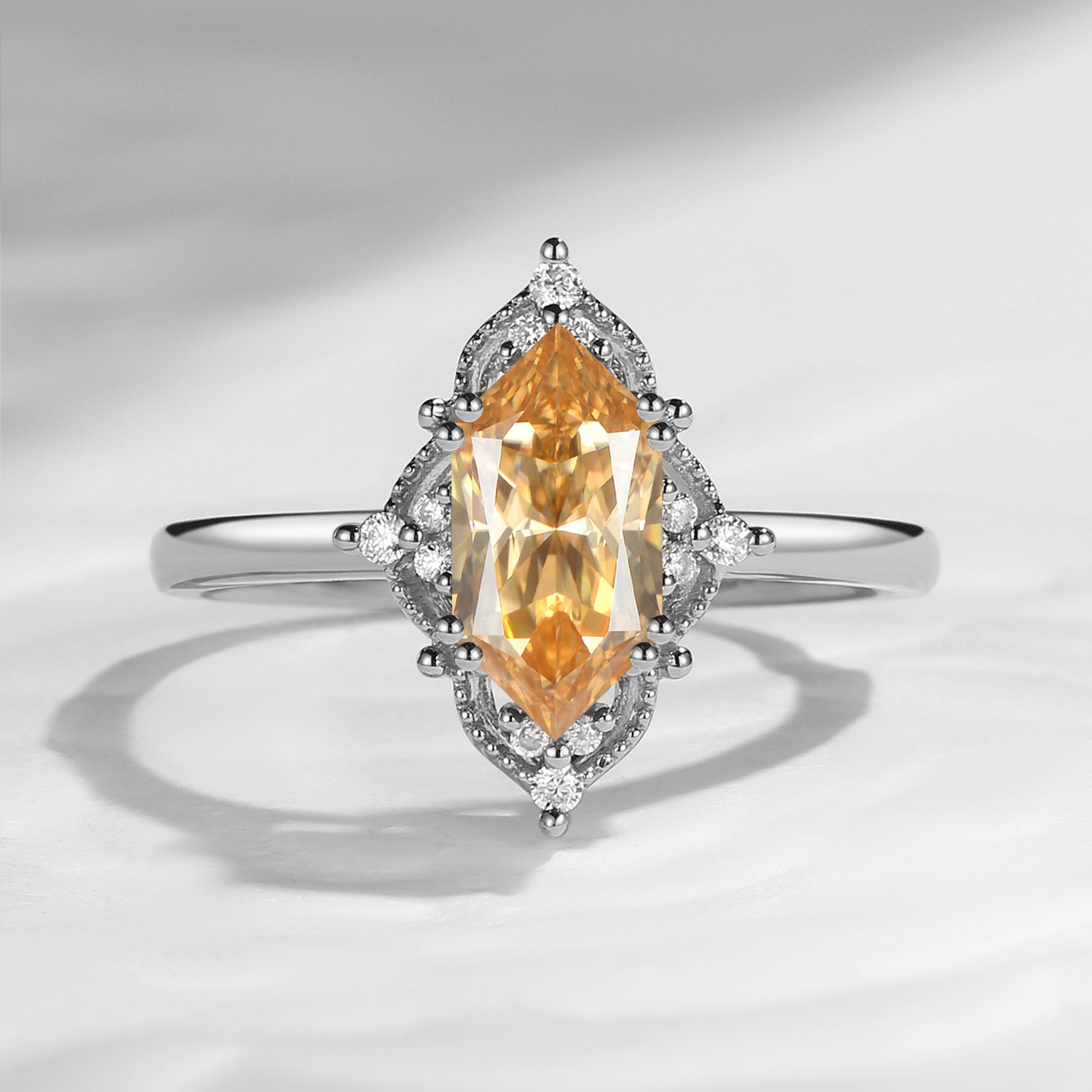 Vintage Inspired - 18K Dutch Marquise Champagne Moissanite Vintage Marquise Engagement Ring