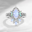 'Ultra Galaxy' - Vintage Inspired Marquise Cut Moonstone Crescent Moon Engagement Ring Set