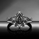 Celtic Rings - Vintage Inspired Pear Cut Black Rutilated Quartz Celtic Engagement Ring Set with Milgrain Detailing