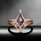 Unique Elegant Cluster Kite Natural Salt & Pepper Diamond Chevron Engagement Ring Set 2pcs