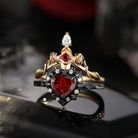 'Cupid's Arrow' - Fantasy Cut Garnet Heart Sword Two-Tone Ring Set