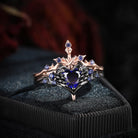 'Pierced Heart' - Gothic Inspired Lab Sapphire Heart Sword Ring Two-Tone Bridal Set