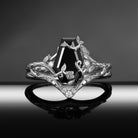 'Serpent's Bloom' - Gothic Coffin Cut Black Moissanite Snake Ring Set with Rose Detailing
