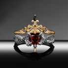 Heart & Sword - Gothic Heart Cut Red Garnet Infinity Bridal Set with Twisted Dragon-inspired Band