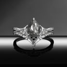Bat Ring - Gothic Pear Cut Salt & Pepper Diamond Alternative Bridal Ring Set with Bat Wing Band