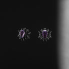 Spider Woman - Gothic Coffin Cut Natural Amethyst Spider Web Stud Earring with See-Through Open Gallery Setting