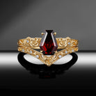 Thorns & Roses - Gothic Coffin Cut Garnet Flower Engagement Ring Set with Hidden Skull Gallery