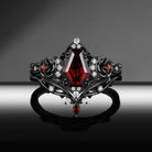 Thorns & Roses - Gothic Coffin Red Garnet Flower Bridal Set with Rose Band