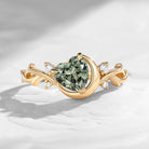 'Moonlit Embrace' - Nature Inspired Heart Lab Grey Green Sapphire Infinity Crescent Moon Engagement Ring with Twisted Vine-inspired Band