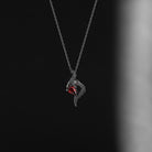 The Raven - Gothic Style Coffin Cut Red Garnet Necklace with Feather Details