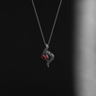 The Raven - Gothic Style Coffin Cut Red Garnet Necklace with Feather Details