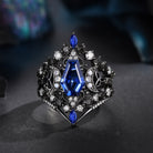 Celtic Moon - Gothic Coffin Cut Blue Lab Sapphire Infinity Moon Engagement Ring Set