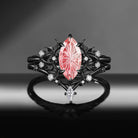 Gothic Inspired Marquise Moissanite Black Gold Infinity Engagement Ring Set 2pcs - Night Court