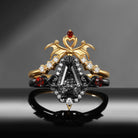 Gothic Bat Wing Inspired Coffin Black Rutilated Quartz Two-Tone Bridal Set 2pcs - "Dark Arrow of Love"