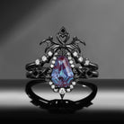 'Dark Arrow of Love' - Gothic Bat Wing Inspired Coffin Cut Alexandrite Two-Tone Bridal Set
