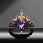 'Pierced Heart' - Gothic Inspired Natural Amethyst Heart Sword Ring Two-Tone Bridal Set