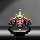 'Pierced Heart' - Gothic Inspired Natural Pink Tourmaline Heart Sword Ring Two-Tone Bridal Set