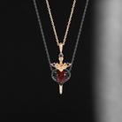 Gothic Style Heart Shaped Garnet Two-Tone Couple Necklaces Set 2pcs - 'Pierced Heart'