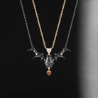 Gothic Style Coffin Black Rutilated Quartz Two-Tone Bat Wing Couple Necklaces Set 2pcs - 'Dark Arrow of Love'