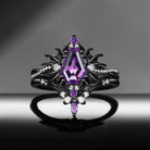 'Angel in Disguise' - Gothic Coffin Amethyst Infinity Bat Engagement Ring Set in Black Gold