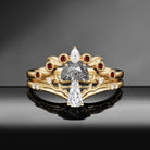 Tree of Life – Nature Inspired Half Moon Black Rutilated Quartz & Coffin Moissanite Mushroom Engagement Ring Set