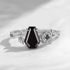 'Toi et Moi' - Nature Inspired Coffin Cut Black Moissanite Romantic Rose Flower Engagement Ring with Twisted Vine Band