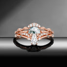 Nature Inspired 'Tree of Life' Half Moon Moss Agate & Coffin Moissanite Leafy Mushroom Engagement Ring Set 2pcs