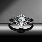 Nature Inspired 'Tree of Life' Half Moon Moss Agate & Coffin Moissanite Leafy Mushroom Engagement Ring Set 2pcs