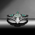 Unique Symbolic 'Tree of Life' Half Moon Moss Agate & Coffin Moissanite Mushroom Engagement Ring Set 2pcs