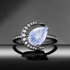 Crescent Moon - Fantasy Carved Unique Pear Lab Cornflower Sapphire Engagement Ring