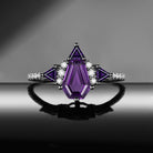 Classic Style Coffin Cut Amethyst Engagement Ring with Triangle Amethyst Cluster